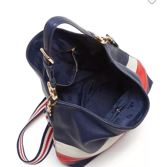 Tory Burch Duet Striped Hobo, Royal Navy, Cherry Apple, New Ivory - Picture 2 of 13